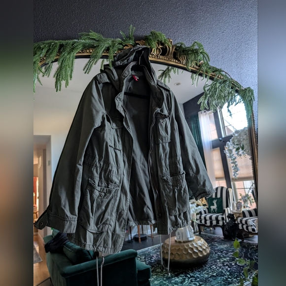 H&M women's military Green utility hooded jacket coat sz US 8 - Picture 1 of 6